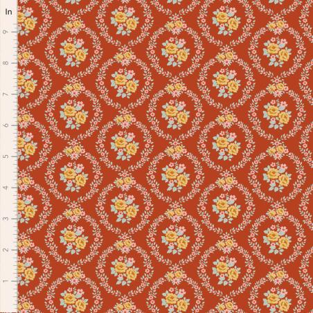 Tilda Village Life Mable Rust, Tessuto Rosso con Ghirlande di Rose Tilda Fabrics - 1