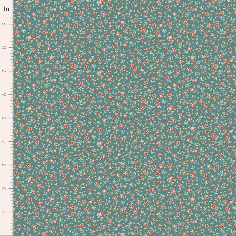 Tilda Village Life Mae Teal, Tessuto Azzurro Teal con piccoli Fiori Tilda Fabrics - 1