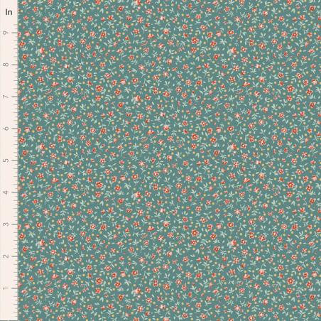 Tilda Village Life Mae Teal, Tessuto Azzurro Teal con piccoli Fiori Tilda Fabrics - 1