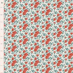 Tilda Village Life Margot Rust, Tessuto Panna con Rose rosse e Foglie Teal Tilda Fabrics - 1
