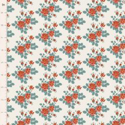 Tilda Village Life Myrtle Teal, Tessuto Panna con Mazzi di Rose e foglie Teal Tilda Fabrics - 1