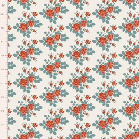 Tilda Village Life Myrtle Teal, Tessuto Panna con Mazzi di Rose e foglie Teal Tilda Fabrics - 1