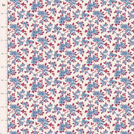 Tilda Village Life Ruth Blue, Tessuto Panna con piccoli rami di fiori Blu Tilda Fabrics - 1