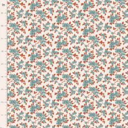 Tilda Village Life Ruth Teal, Tessuto Panna con piccoli rami di fiori Teal Tilda Fabrics - 1