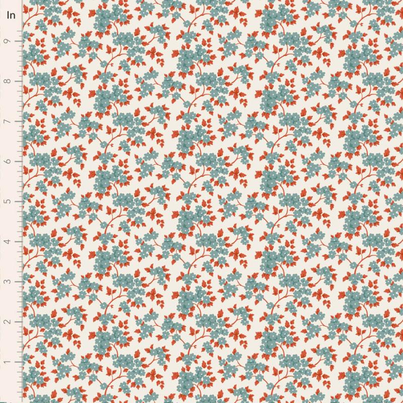 Tilda Village Life Ruth Teal, Tessuto Panna con piccoli rami di fiori Teal Tilda Fabrics - 1