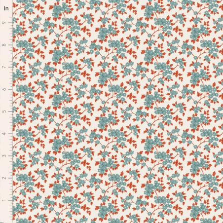 Tilda Village Life Ruth Teal, Tessuto Panna con piccoli rami di fiori Teal Tilda Fabrics - 1