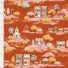 Tilda Village Life Village Rust, Tessuto Rosso con Casette e Alberi Tilda Fabrics - 1