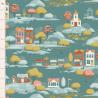 Tilda Village Life Village Teal, Tessuto Azzurro Teal con Casette e Alberi Tilda Fabrics - 1