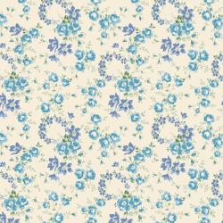 Palace Garden, Petal Crown, Tessuto Crema con Fiori Azzurri e Blu - Liberty Fabrics Liberty Fabrics - 1