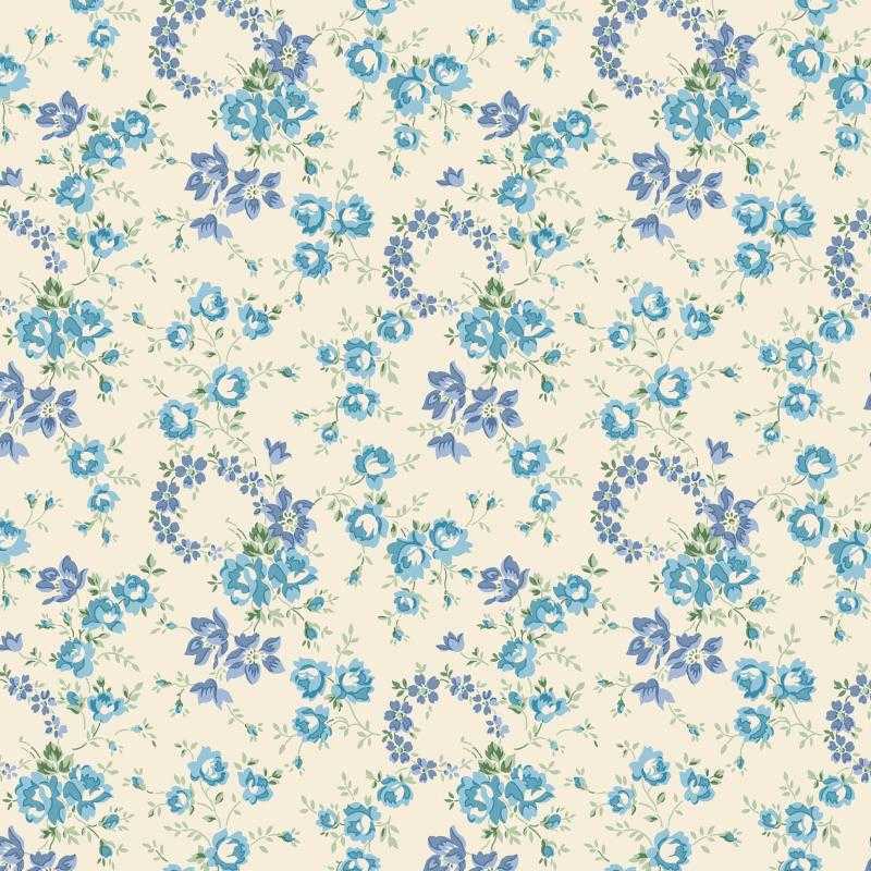 Palace Garden, Petal Crown, Tessuto Crema con Fiori Azzurri e Blu - Liberty Fabrics Liberty Fabrics - 1