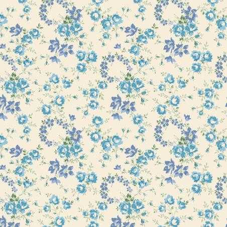Palace Garden, Petal Crown, Tessuto Crema con Fiori Azzurri e Blu - Liberty Fabrics Liberty Fabrics - 1