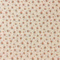 Sevenberry, Tessuto bianco panna con piccoli fiori rossi e azzurri - vista frontale