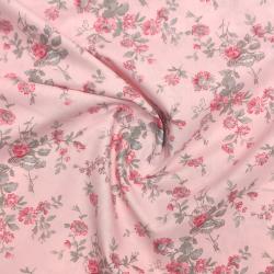 Mas d'Ousvan Marion Pink, Tessuto rosa con rose selvatiche e foglie salvia
