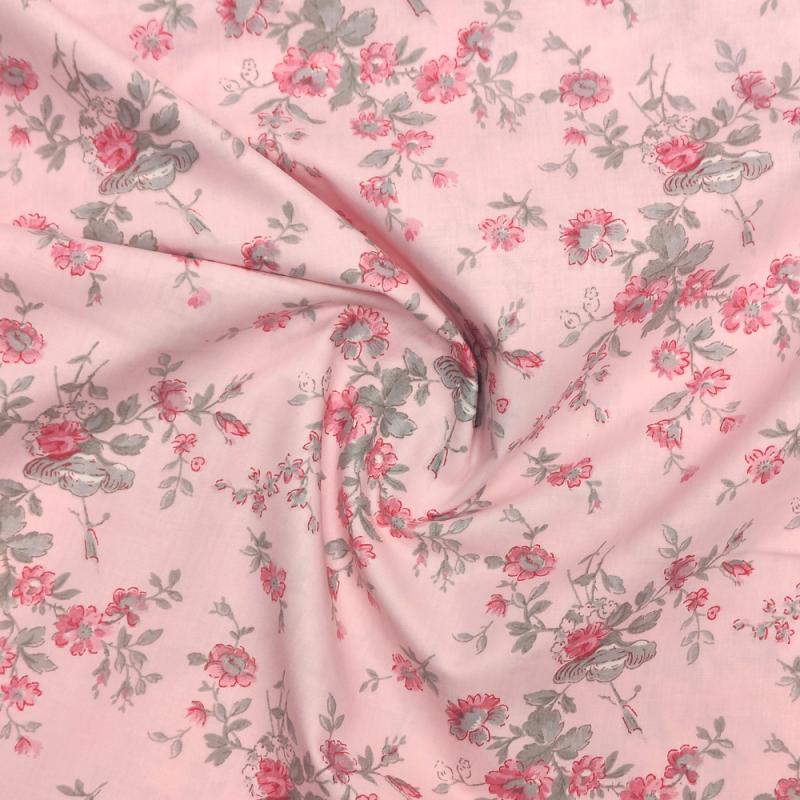 Mas d'Ousvan Marion Pink, Tessuto rosa con rose selvatiche e foglie salvia Mas D’Ouvan - 1