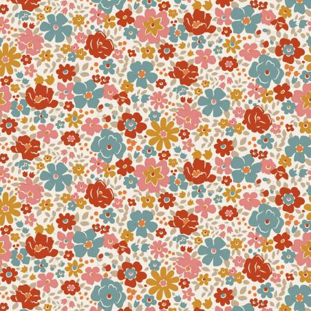 Tilda Village Life Esther Warm Cream, Tessuto Crema con piccoli fiori colorati Tilda Fabrics - 1