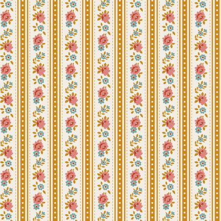 Tilda Village Life Agnes Ochre, Tessuto Crema con Strisce Ocra e Rose Tilda Fabrics - 1