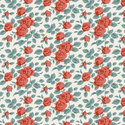 Tilda Village Life Margot Rust, Tessuto Panna con Rose rosse e Foglie Teal Tilda Fabrics - 1