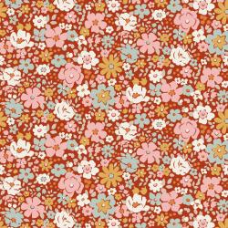 Tilda Village Life Esther Rust, Tessuto Rosso con piccoli fiori colorati Tilda Fabrics - 1