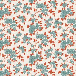 Tilda Village Life Ruth Teal, Tessuto Panna con piccoli rami di fiori Teal Tilda Fabrics - 1