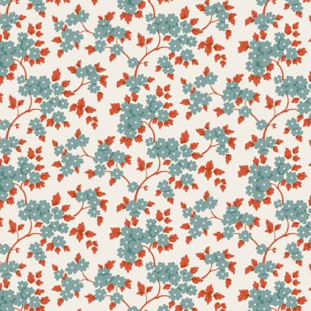 Tilda Village Life Ruth Teal, Tessuto Panna con piccoli rami di fiori Teal Tilda Fabrics - 1