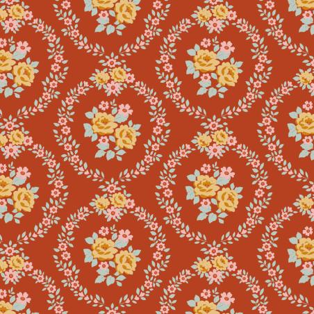 Tilda Village Life Mable Rust, Tessuto Rosso con Ghirlande di Rose Tilda Fabrics - 1