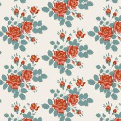 Tilda Village Life Myrtle Teal, Tessuto Panna con Mazzi di Rose e foglie Teal Tilda Fabrics - 1