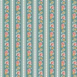 Tilda Village Life Agnes Teal, Tessuto Azzurro Teal con Strisce Teal e Rose Tilda Fabrics - 1