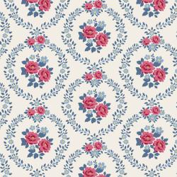 Tilda Village Life Mable Cold Cream, Tessuto Panna con Ghirlande di Rose Tilda Fabrics - 1
