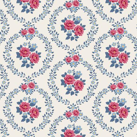 Tilda Village Life Mable Cold Cream, Tessuto Panna con Ghirlande di Rose Tilda Fabrics - 1