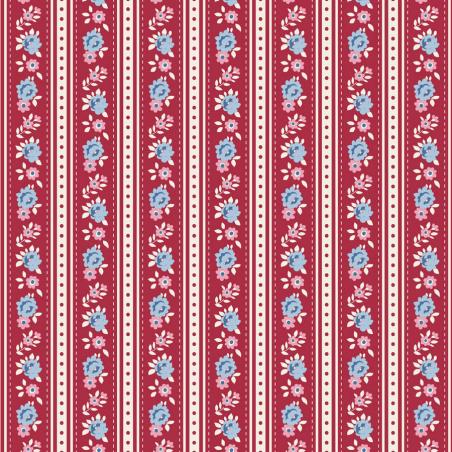 Tilda Village Life Agnes Burgundy, Tessuto Bordeaux con Strisce Bordeaux e Rose Tilda Fabrics - 1