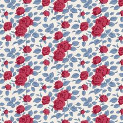 Tilda Village Life Margot Burgundy, Tessuto Panna con Rose Bordeaux e Foglie Teal Tilda Fabrics - 1