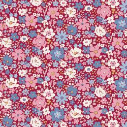 Tilda Village Life Esther Burgundy, Tessuto Bordeaux con piccoli fiori colorati Tilda Fabrics - 1