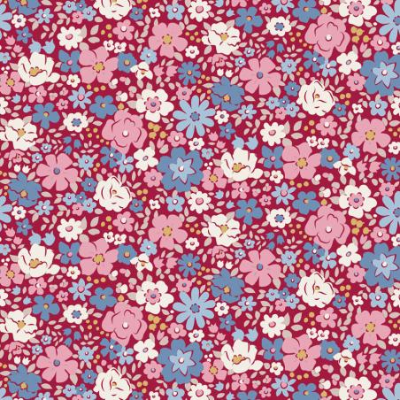 Tilda Village Life Esther Burgundy, Tessuto Bordeaux con piccoli fiori colorati Tilda Fabrics - 1