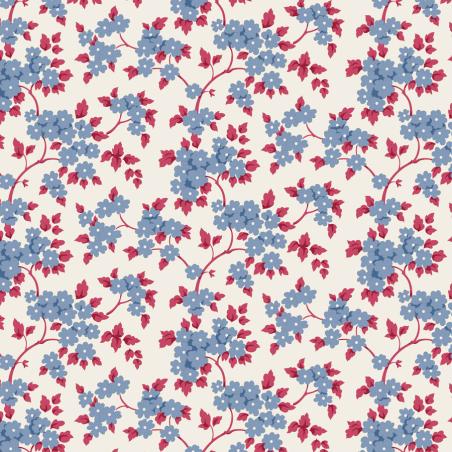 Tilda Village Life Ruth Blue, Tessuto Panna con piccoli rami di fiori Blu Tilda Fabrics - 1