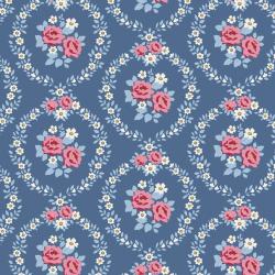 Tilda Village Life Mable Blue, Tessuto Blu con Ghirlande di Rose Tilda Fabrics - 1