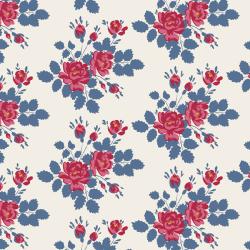 Tilda Village Life Myrtle Blue, Tessuto Panna con Mazzi di Rose e foglie Blu Tilda Fabrics - 1