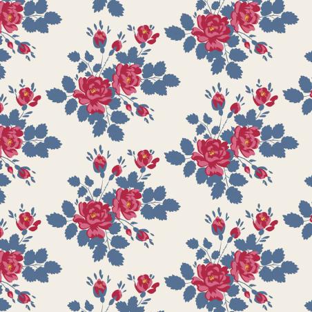 Tilda Village Life Myrtle Blue, Tessuto Panna con Mazzi di Rose e foglie Blu Tilda Fabrics - 1