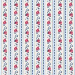 Tilda Village Life Agnes Blue, Tessuto Panna con Strisce Blu e Rose Tilda Fabrics - 1