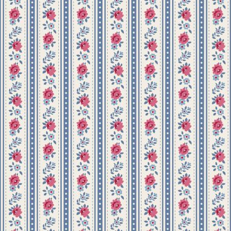 Tilda Village Life Agnes Blue, Tessuto Panna con Strisce Blu e Rose Tilda Fabrics - 1