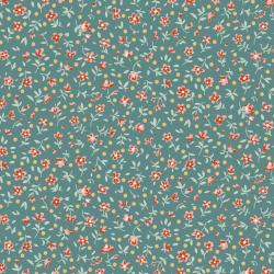 Tilda Village Life Mae Teal, Tessuto Azzurro Teal con piccoli Fiori Tilda Fabrics - 1