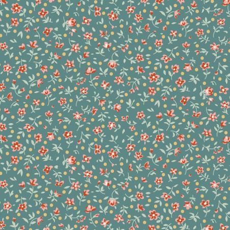 Tilda Village Life Mae Teal, Tessuto Azzurro Teal con piccoli Fiori Tilda Fabrics - 1
