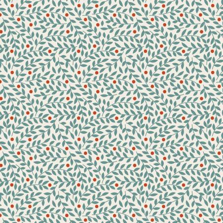 Tilda Village Life Lillian Teal, Tessuto Panna con piccoli rami Teal Tilda Fabrics - 1