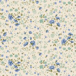 Tilda Wideback Basics Ellie Blue/Teal, Tessuto Crema con piccoli fiori blu e verde acqua