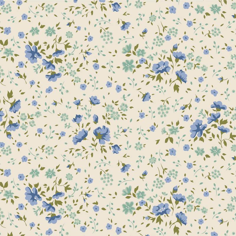 Tilda Wideback Basics Ellie Blue/Teal, Tessuto Crema con piccoli fiori blu e verde acqua