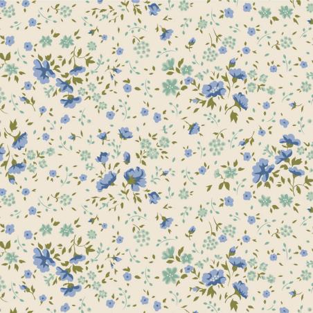Tilda Wideback Basics Ellie Blue/Teal, Tessuto Crema con piccoli fiori blu e verde acqua
