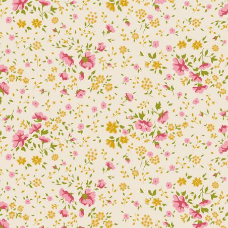 Tilda Wideback Basics Ellie Pink/Yellow, Tessuto Crema con piccoli fiori rosa e gialli