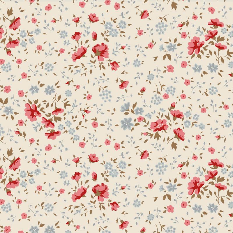 Tilda Wideback Basics Ellie Red/Slate, Tessuto Crema con piccoli fiori rossi e azzurri