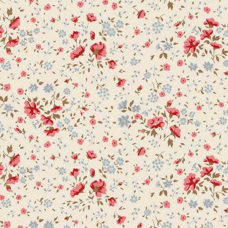 Tilda Wideback Basics Ellie Red/Slate, Tessuto Crema con piccoli fiori rossi e azzurri