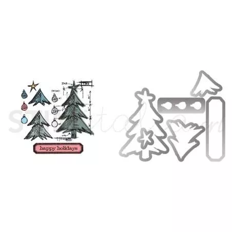 Framelits Die Set 6PK w/Stamps Tree Blueprint by Tim Holtz Sizzix - Big Shot - 1