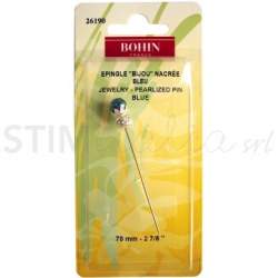 Bohin, Spillo Decorativo Testa con Perla bijou Blu, 70mm - 1pz